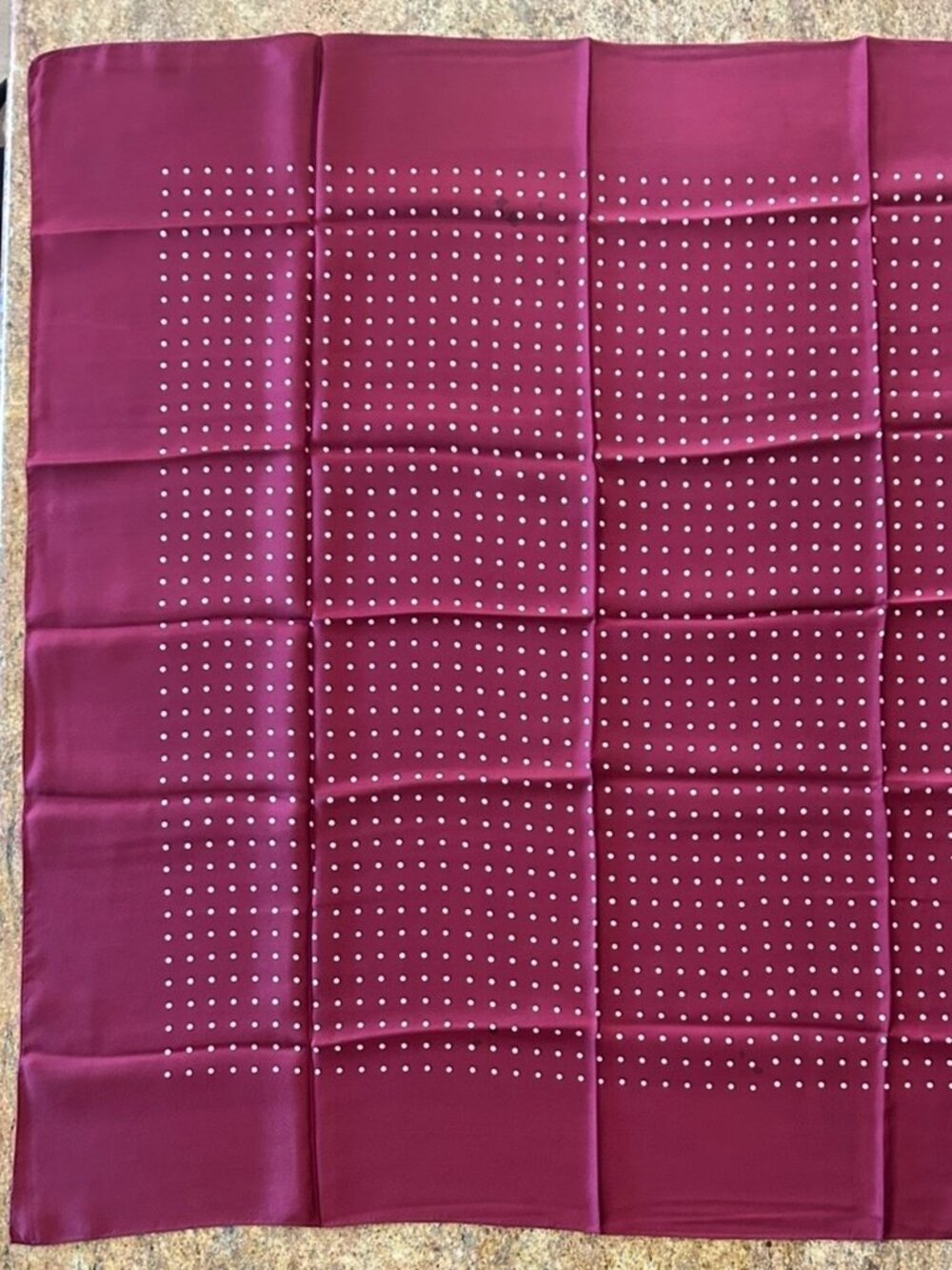 Vintage Large Red Silk Scarf Polka Dot Pattern No Label